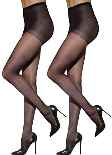 Silkies Women's Control Top Pantyhose with Run Resistant Light Support Legs (2-Pair Pack) Jet Black Stockings for Women - Sheer Tights & Pantyhose - Nylon Stockings for Women, Medium