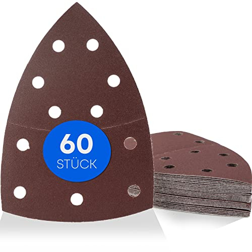 Haerd Group Lot de 60 triangles abrasifs Prio / 11 trous / 105 x 152 mm / 10 x grain 40-60 - 80-120 - 180-240 / pour ponceuse multi / feuilles abrasives / disques abrasifs triangulaires / papier