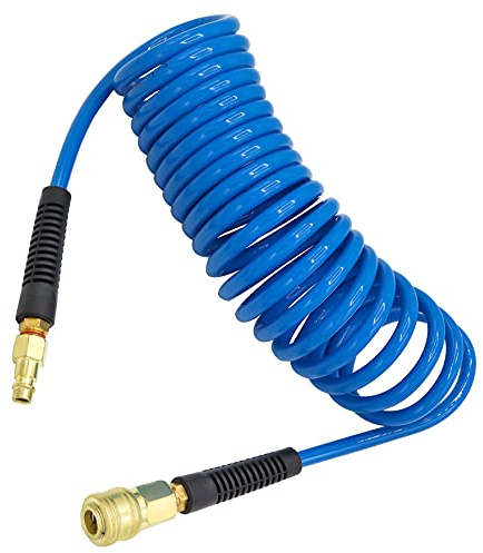 YOTOO Druckluftschlauch PU 5m lang 6mm ID X 11mm AD mit 1/4 Zoll-Deutschland-Schnellkupplungsanschlüssen, Biegebegrenzer, Blau