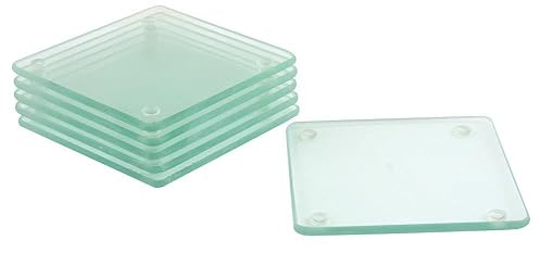 RnT Set Of 6 Clear Tempered Glass Coasters Square Shaped Heavy Duty Heat Resistant Premium Quality Office Desk Living Room Kitchen Home Kitchenware Household Essentials 10x10cm
