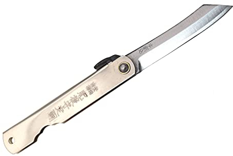 Couteau de Poche Pliant Artisanal Japonais Higonokami Warikomi Acier au Carbone SK Manche Argent Fait Main au Japon par Nagao Kanekoma HRC 60 (Lame 6 cm)