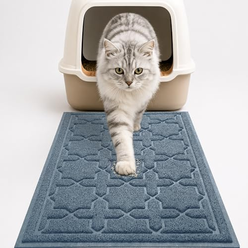 Yimobra Cat Litter Mat, Litter Trapping Waterproof Non Slip PVC Mat, Scatter Control Easy Clean for Litter Box, 35.4x23.6, Tea Blue