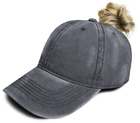 TOSKATOK Damen Unisex Pferdeschwanz Stonewashed Baseball Caps - Verstellbarer Sonnenhut Messy Bun Peaked Cotton Cap