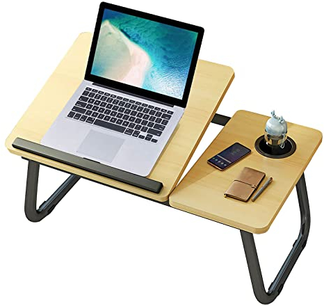 Laptop Desk, Laptop Bed Table with Foldable Legs & Cup Slot, Reading Holder Notebook Stand Breakfast Bed Tray Book Holder for Sofa, Bed, Terrace, Balcony