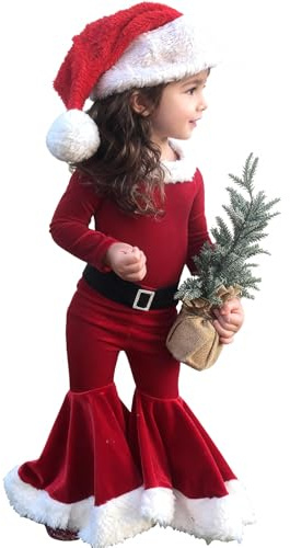 TAGVO Disfraz de elfo navideño para bebé, conjunto de ropa cálida de Papá Noel con sombrero para niñas y niños de 1 a 9 años