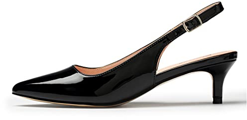 GENSHUO Escarpins à Bride arrière pour Femmes, Bout Pointu, Bride à la Cheville à Talon Chaton, Chaussures habillées élégantes et Confortables, Peinture Noire, 42 EU