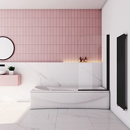 Mampara Ducha para Bañera - Perfil Negro Mate - Abatible 1 Hoja Pivotante - Cristal Templado 5mm - (780-800) X1400mm