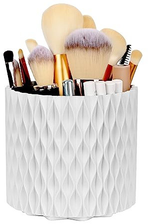 WAFJAMF Makeup Organiser Brush Holder 360 Rotating Cosmetics Organizer Large Capacity Storage Box for Vanity Desktop Bathroom Countertop 5 Slot Makeup Brushes Container - Classic Style – White
