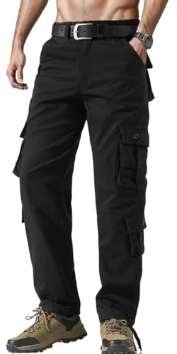 Harbrosrce Hommes Pantalon Cargo en Coton avec 8 Poches Tactique Militaire Multipoches Combat Pantalon pour Le Jogging randonnée Escalade
