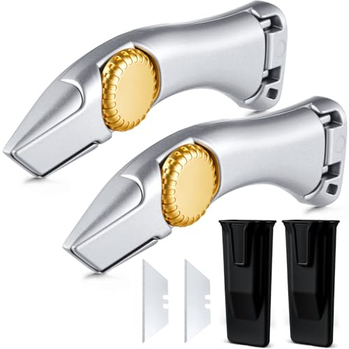 Leriton 2 Pcs Carpet Knife Heavy Duty Vinyl Drywall Knife Roofing with Replacement Fixed Utility Blades Silver Fixed Blade Roofer's Roofing Tools Cutter with Holster Belt Clip