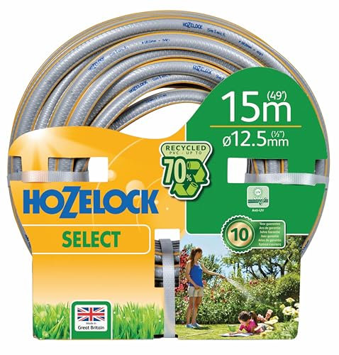 HOZELOCK - Select Schlauch 12,5 mm x 15 m, bis zu 70% recyceltes PVC, geflochtene Verstärkung, strapazierfähiger Gartenschlauch, Qualität und Haltbarkeit, wetterfest mit UV- und Frostschutz