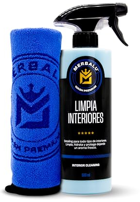 Merbalu Nettoyant Tableau de Bord de Voiture Nettoyant intérieur Nettoyage Protecteur et hydratant pour Tout l'intérieur du véhicule Anti poussière 500 ML. Chiffon en Microfibre Inclus.