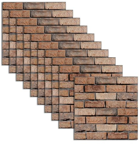 YapitHome 10 Piezas Paneles Pared Autoadhesivos,30x30cm Papel Pintado de Ladrillo,Paneles De Pared 3D para Oficina, Cocina,Dormitorio