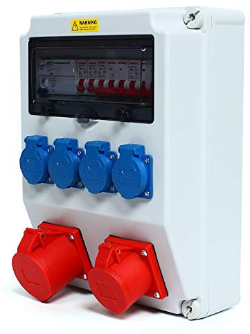 Distributore di corrente da 230 V, distributore di corrente da parete, completo da 32 A, 16 A, con interruttore di protezione del cavo, per interni ed esterni, impermeabile