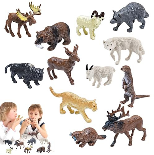 anyìshwu 12 Pezzi Animali Giocattolo per Bambini,Figure di Animali della Foresta Realistico,Animalis Selvatici Figurina,Adatto Realistici Giochi Educativo Ragazzo
