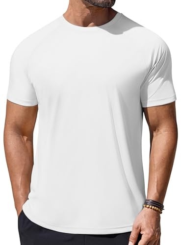 PINSPARK Sport T-tröjor herr UV skydd skjorta funktionell skjorta kortärmad UPF 50+ solskydd sportskjorta snabbtorkande träningströja andningsaktiv löpartröja Rashguard, Vit, XL