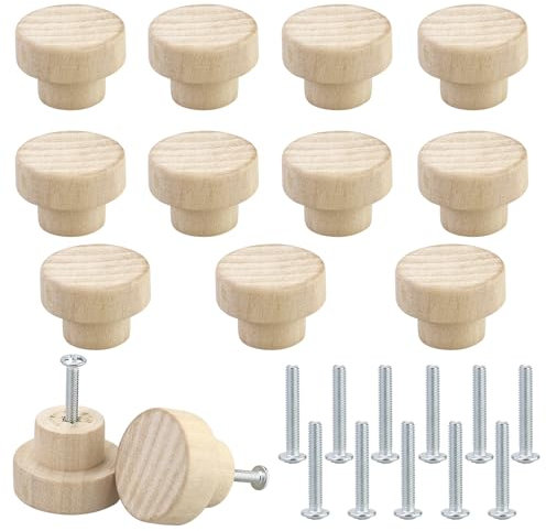 JRSHIRLEYLTD Lot de 13 boutons de meubles en bois pour commode, boutons d'armoire en bois naturel pour armoires et tiroirs, ronds 26 x 35 mm