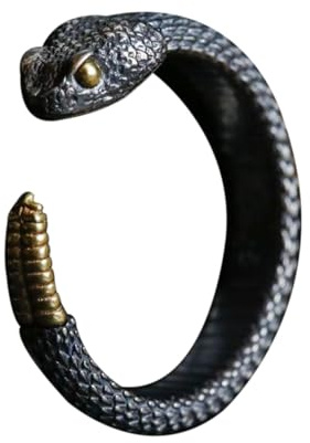 KONFEN Schlange Herren Ring, Wikinger Verstellbare Geschnitzte Ringe für Männer Hypoallergenes, Vintage Hip Pop Offene Gothic Punk Klapperschlange Klassisch Einzigartige Textur Herrenschmuck, Silber