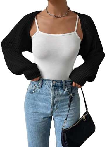 LYSINK Womens Cropped Knitted Shrugs Cardigan Long Sleeve Open Front Bolero Sweater Casual Vacation Outwear