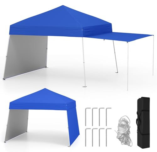 COSTWAY Carpa Plegable 4,3x2,8m, Pop-up, 2 Paredes Laterales Convertibles en Toldo, Cenador para Jardin, Bolsa, Altura Ajustable, Pergola Pabellón Gazebo Plegable Jardin Fiesta Exterior (Azul)