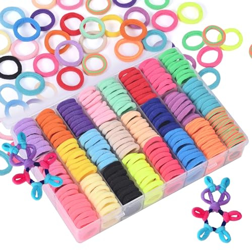 Behiruch 480 Gomas Para el Pelo Para Niñas, 24 Colores, Pequeñas, Coloridas, sin Costuras, para Niños Pelo Coletero de Colorido para Niñas Bebé