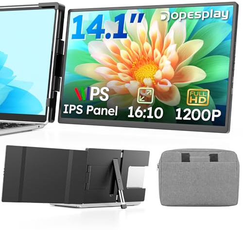 Dope2025 senaste 14-tums laptop-monitorförlängning med laptopväska, 1200P FHD IPS bärbar skärm för bärbar dator, dubbel skärm för 13–17 tums bärbar dator, plug & play, lämplig för Mac, Wins, Chrome