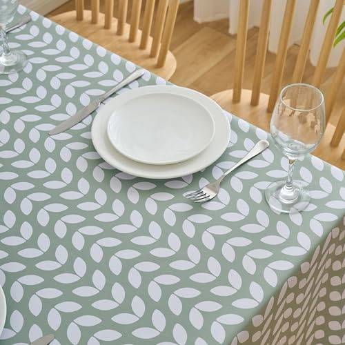 Dehaus® Petal Parade Wipe Clean PVC Table Cloth - Sage Green, 250 × 140 cm | Oilcloth Tablecloth, Waterproof, Indoor & Outdoor, Wipeable, Garden Table Cover, Table Protector, Plastic Vinyl, Rectangle