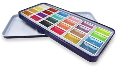 Artway Shimmer Watercolour Paint Set - A range of metallic and pearlescent colours perfect for watercolour painting - 24 Full Pans