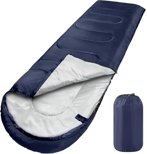 3-Season Sleeping Bag for Adults, Ultralight & Waterproof Backpacking Sleeping Bag with Compression Sack, Warm Cold Weather Camping Bag for Hiking, Outdoor Travel (Navy Blue)