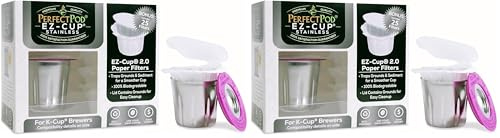 EZ-Cup Stainless Steel 1-Stream Reusable K Cup Coffee Pod for Keurig + 25 Disposable Paper Filters - Refillable Capsule Compatible with Keurig and Other Select Coffee Makers (Pack of 2)