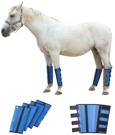Gallopoff Lot de 4 Guêtres Anti-Mouches Chevaux, Coupe Ample, Bleu M