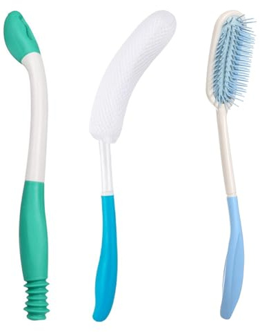 Toilet Aids Set for Wiping Long Reach Wipe Body Shower Brush and Hair Brush | Comfort Butt Wiper Toilet Tissue Aids for Elderly Disabled Reach Over 15 Grips Toilet Paper or Pre-Moistened Wipes
