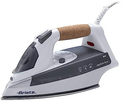 Ariete Steam Iron 6232 Grey - Ferro da stiro con piastra Acciaio Inox - manico in sughero - serbatoio 300 ml - 2200 Watt - Bianco e grigio