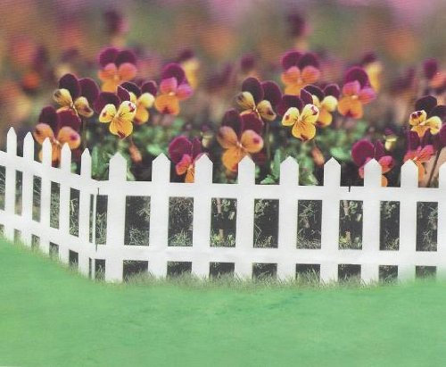 Set of 5 White Wood Effect Plastic Panel PVC Garden Lawn Edging Flowerbox Picket Fence Panels Pickets Lawn Edging For Plant Borders and Flowerbeds 46cm Long x 23cm High (3 Pack)