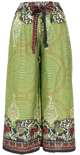 GURU SHOP Palazzohose, Schlaghose, Boho Sommerhose, Hippie Goa Hose - Grün, Damen, Synthetisch