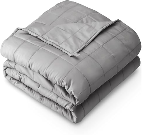 Bare Home Weighted Blanket All-Natural 100% Cotton with Nontoxic Glass Beads 48x72 15lbs, Light Grey