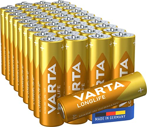 VARTA Batterien AA, 40 Stück, Longlife, Alkaline, 1,5V, für Fernbedienungen, Radios, Uhren, Made in Germany