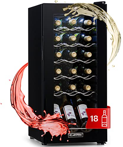 KLARSTEIN Vinoteca, Nevera para Vinos con 1 Zona de Refrigeración, Botellero para Vinos, Cerveza, Prosecco, Expositor Interior y Exterior, Panel Táctil, 50 L., Vinoteca Capacidad 18 Botellas