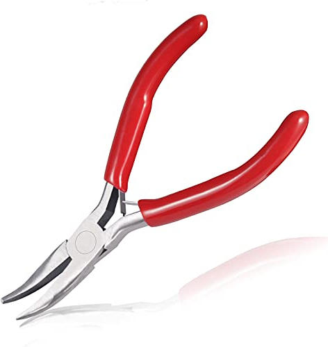 LEONTOOL - Pinze a becco piegato, 15,5 cm, mini pinze piegate a becco lungo curvo, pinze a becco lungo angolato per lavori di artigianato e riparazione di gioielli
