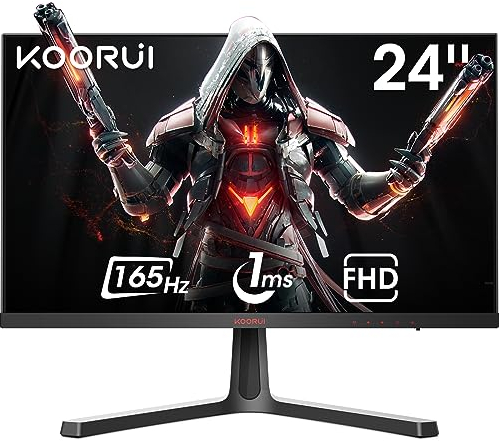 KOORUI Monitor 24 Zoll, Full-HD Gaming Monitor PC Bildschirm VA 1ms 165Hz, DCI-P3 85%, AdaptiveSync Technologie, 2 x HDMI, DisplayPort, Einstellbare Neigung, Schwarz