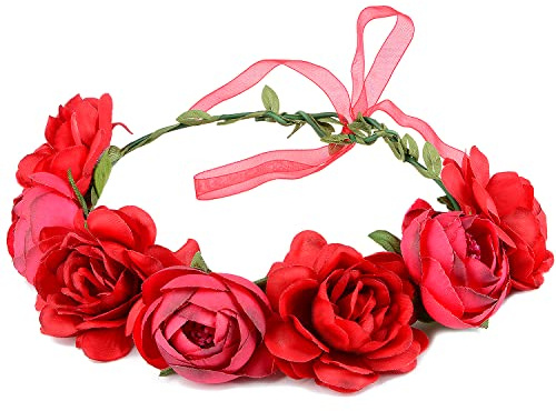 Blumenkrone, Rose, Pfingstrosen, Girlande, Stirnband, Haarkranz, florales Kopfschmuck, mit verstellbarem Band, Hochzeit, Festival, Party