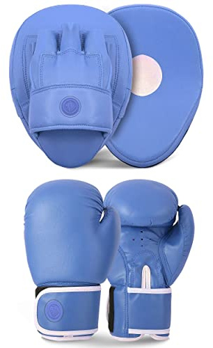 Lions Children's Boxing Gloves and Pads Set - Ideal for Sparring Punching Martial Arts Punch Bag Training Workout Gym Fitness Workout Hook and Jabs Mitts (6oz, Plain-Blue)
