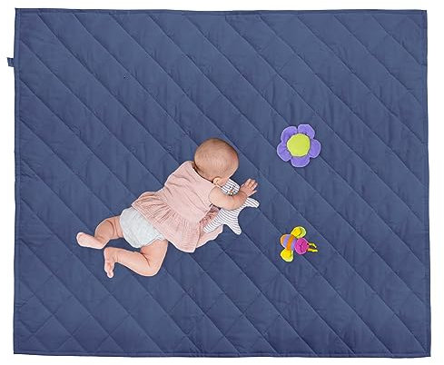 Baby Krabbeldecke Groß, 140x150 cm Spieldecke Krabbeldecke Baby Gesteppte Matte, Spielmatte Baby faltbar Baumwolle Spieldecke Weiche Krabbelmatte zum Krabbeln und Spielen-Marineblau