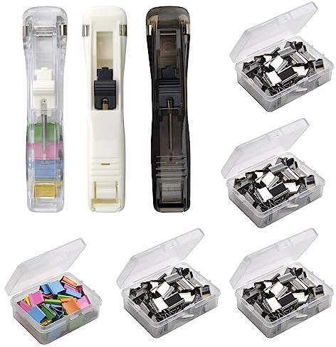 Dispensador de Clips de Grapas, Dispensador de Clips de Almeja Rápido Portátil Reutilizable de 3 Piezas y 250 Grapas de acero Inoxidable, Adecuado para Suministros de oficina, hogar y escuela