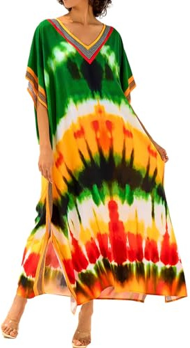 LikeJump Femme Robe de Nuit Kimono Maxi Cache-Maillot Robe de Plage Bikini d'été