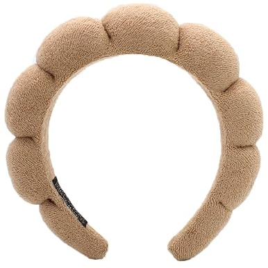 Ycfish Puffy Makeup Headband Spa Headbands for Women Sponge & Terry Towel Cloth Fabric Cute Skincare Headband for Face Washing, Makeup Removal, Shower, Facial Mask (Brown)
