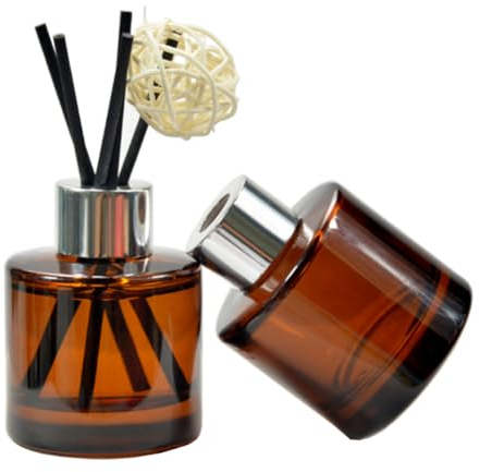 TOPWEL 2PCS 50ml/1.6oz Empty Glass Diffuser Bottle Diffuser Jars Aromatherapy Storage Container Fragrance Accessories Use for DIY Replacement Reed Diffuser Sticks Decor (Amber)