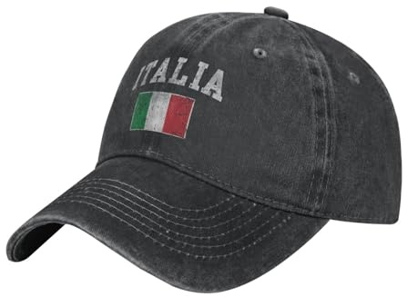FJQWKLF Funny-Italia-Italienisch-Italien-Flagge Geschenke Baseball Cap Männer Erwachsene Vintage Washed Hat Denim Verstellbare Baseballmützen Schwarz