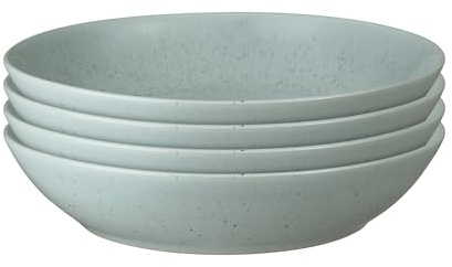 Denby - Teal Speckle Pasta Bowls Set of 4-1050ml Capacity - Dishwasher & Microwave Safe, Oven Proof Stoneware Dishes for Dinner, Lunch, Noodles, Rice - Ceramic Chip Resistant for Everyday Use