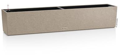 LECHUZA-Pflanzgefäß BALCONERA Stone 100 sandbeige, Balkonkasten mit Bewässerungssystem, Wasserstandsanzeiger und Pflanzeinsatz, Stein-Optik, 99 x 19 x 19 cm, 15437